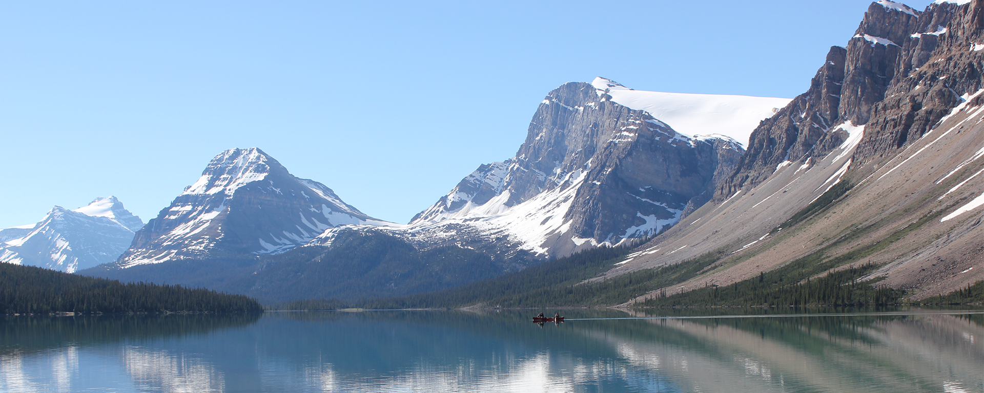 Morning canoe on Bow Lake in Banff National Park, located on the Icefields Parkway