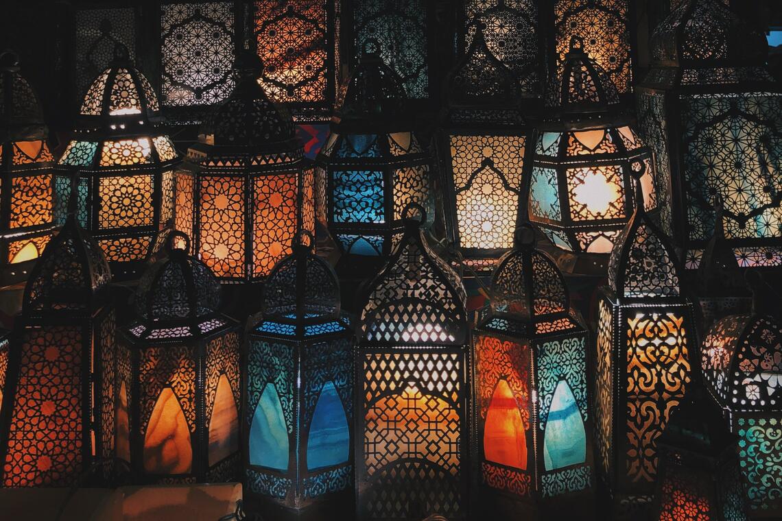 multiple colourful lanterns lit from within