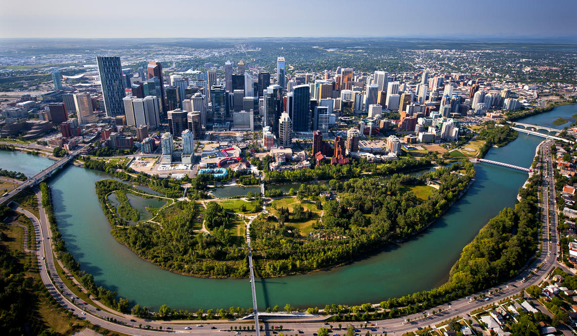 Image of the Calgary Skyline from drone