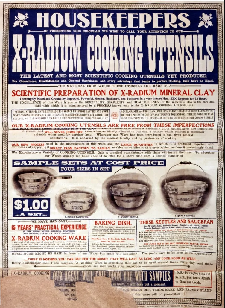 Advertisement for radium cooking utensils