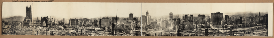 Panorama of San Francisco after earthquake of 1906