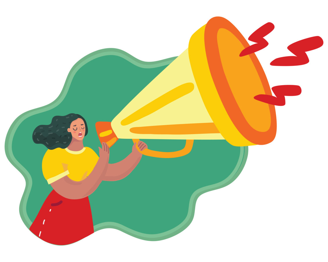 Vector image of woman talking into a megaphone