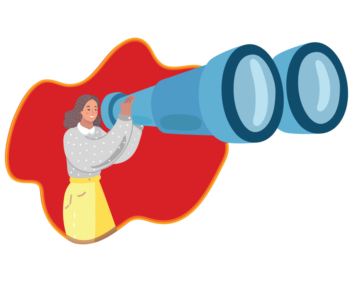 Vector image of woman looking through a pair of large binoculars