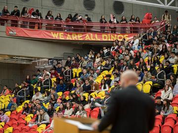 Newly incoming students and their families attending the welcome address at the You at UCalgary event.