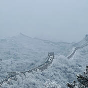 View from the sky of the Great Wall of China in the snow